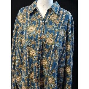 Liz Claiborne Floral Jean Blouse Front Top Pockets XL NWOT